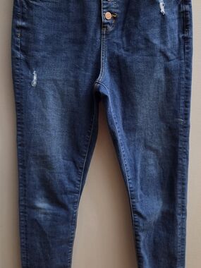 LOFT Slim Pockets Sz 10 Dark Wash Distressed Button Fly High Waist Skinny Jeans